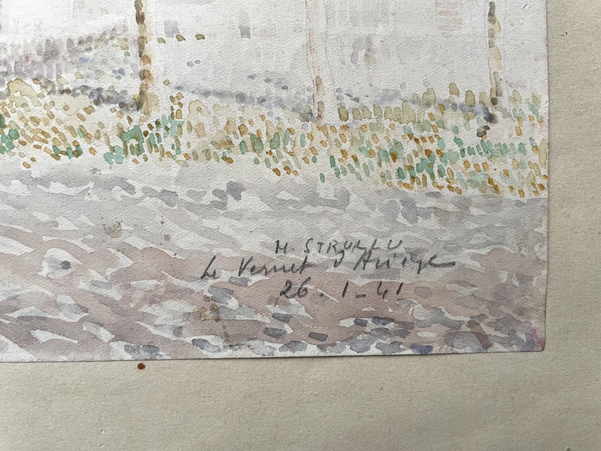 Le Vernet d'Ariège, Watercolor, Signature To Be Identified-photo-3