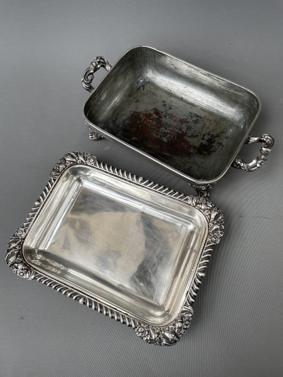 Chauffe plat en métal argenté-photo-2