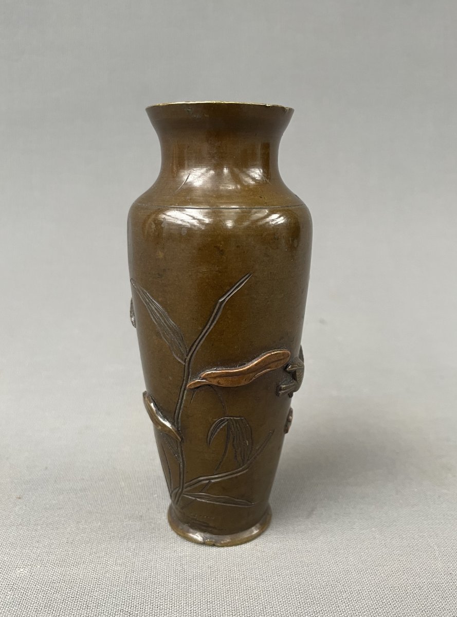 Japan, Bronze Vase Decorated With Flowers And Birds, 19th Century-photo-4