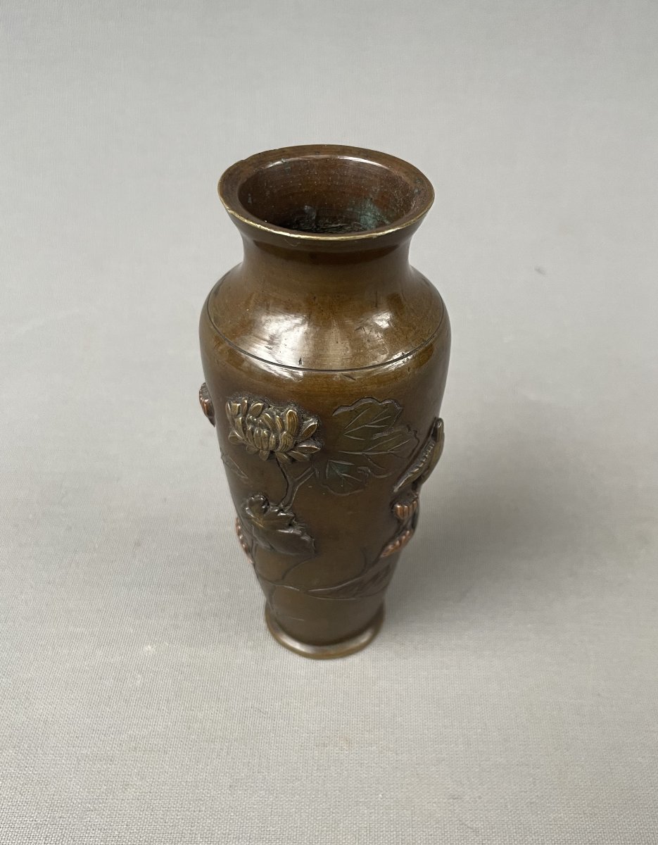 Japan, Bronze Vase Decorated With Flowers And Birds, 19th Century-photo-1