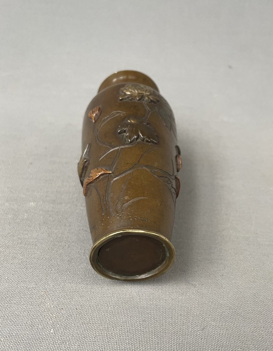 Japan, Bronze Vase Decorated With Flowers And Birds, 19th Century-photo-2