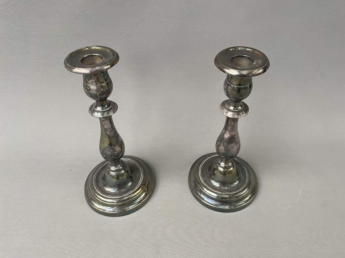 Pair Of Silver-plated Metal Candlesticks-photo-2