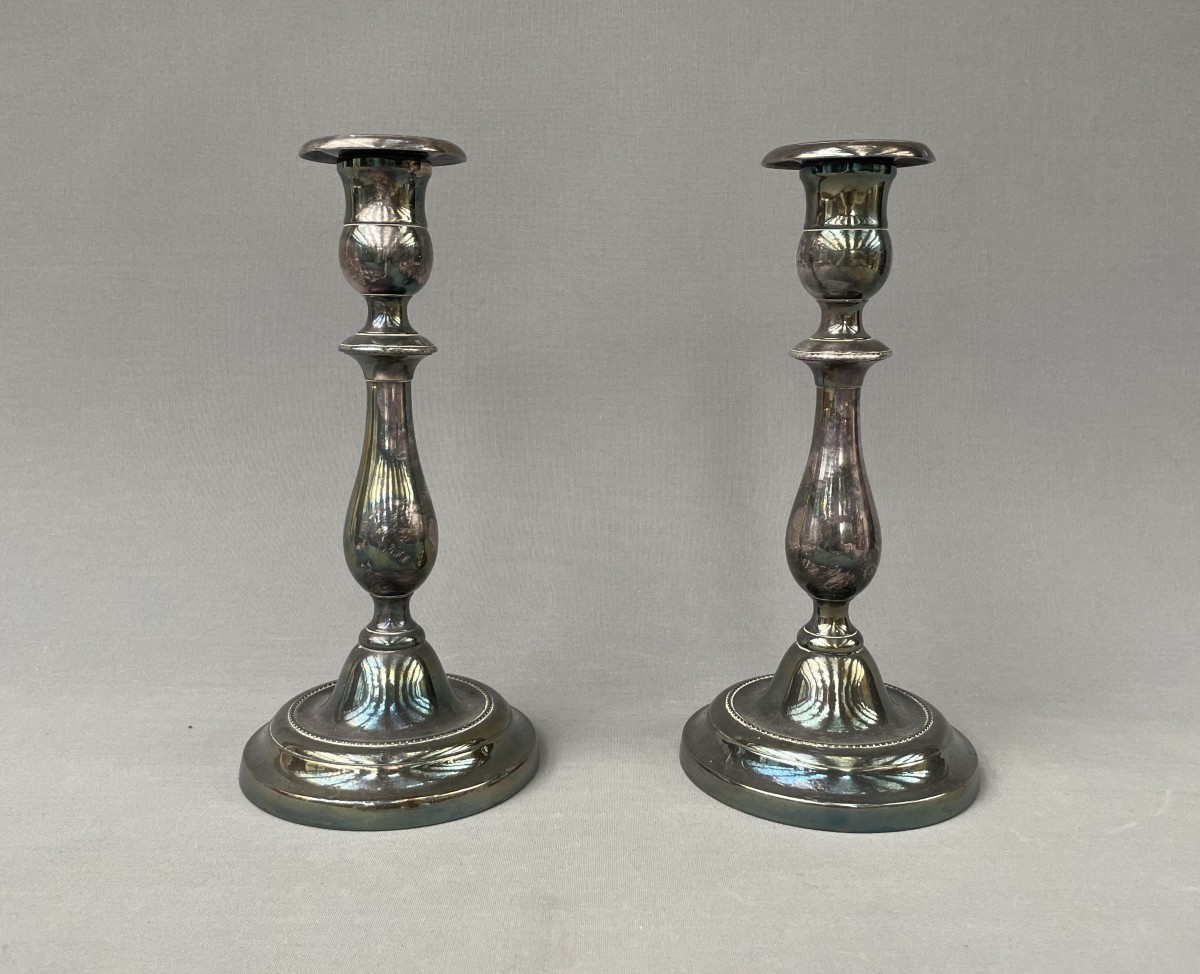 Pair Of Silver-plated Metal Candlesticks