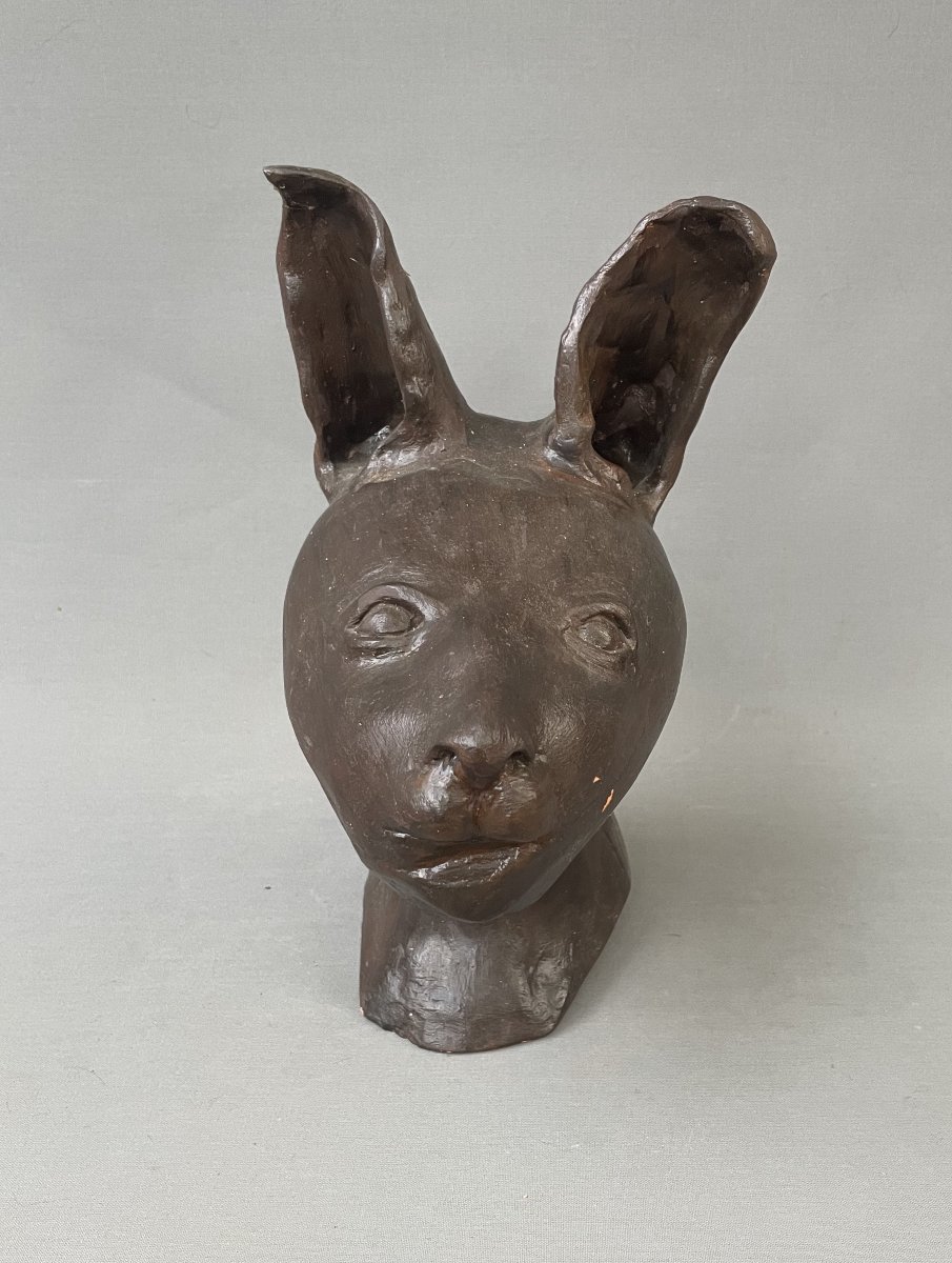 Animal Head, Terracotta Sculpture Signed Ayala?-photo-2