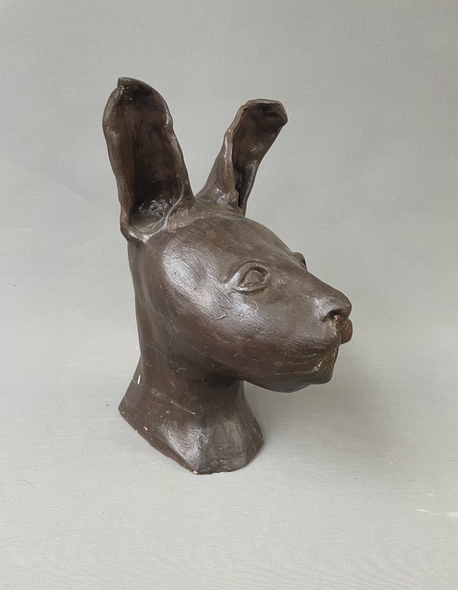 Animal Head, Terracotta Sculpture Signed Ayala?-photo-3