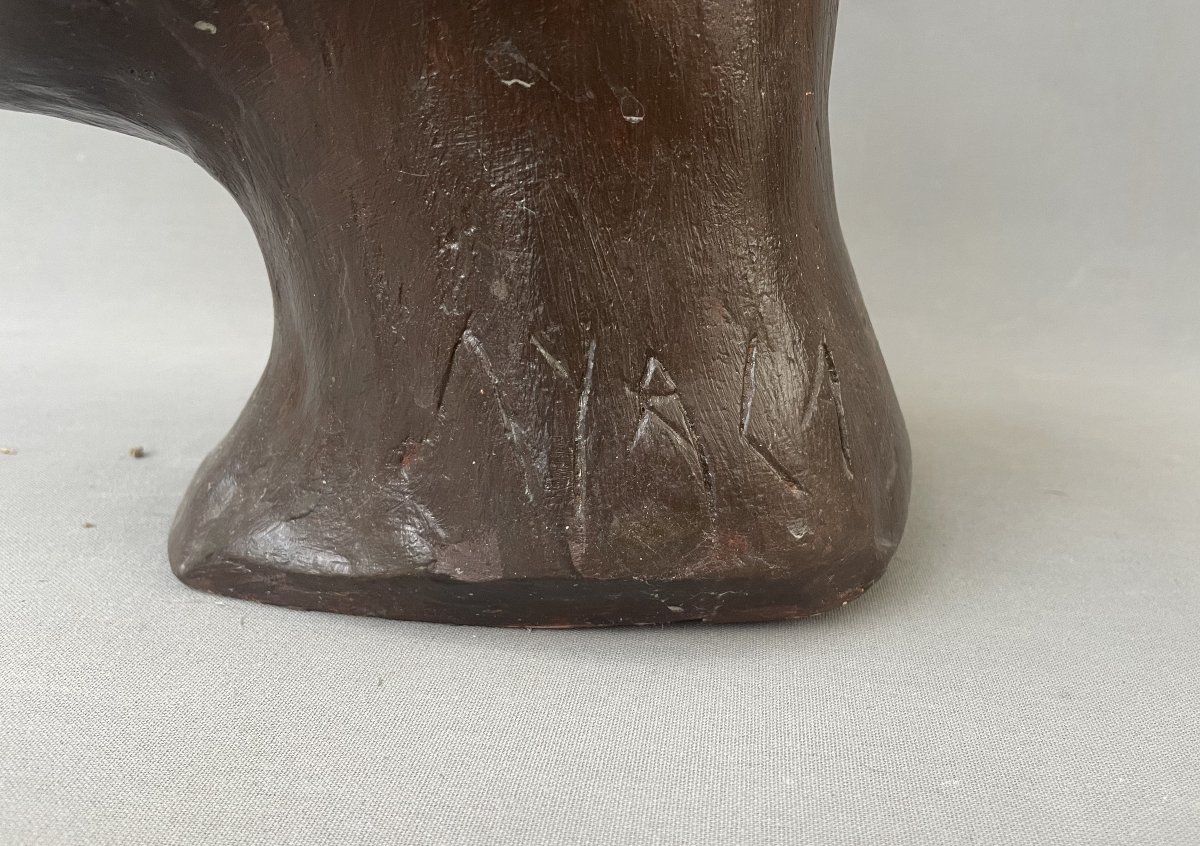 Animal Head, Terracotta Sculpture Signed Ayala?-photo-3
