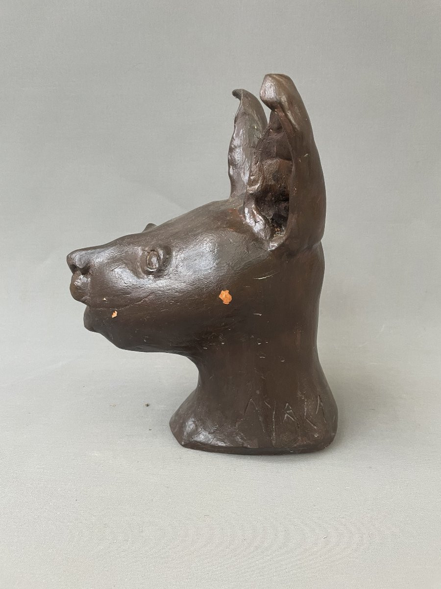 Animal Head, Terracotta Sculpture Signed Ayala?-photo-4