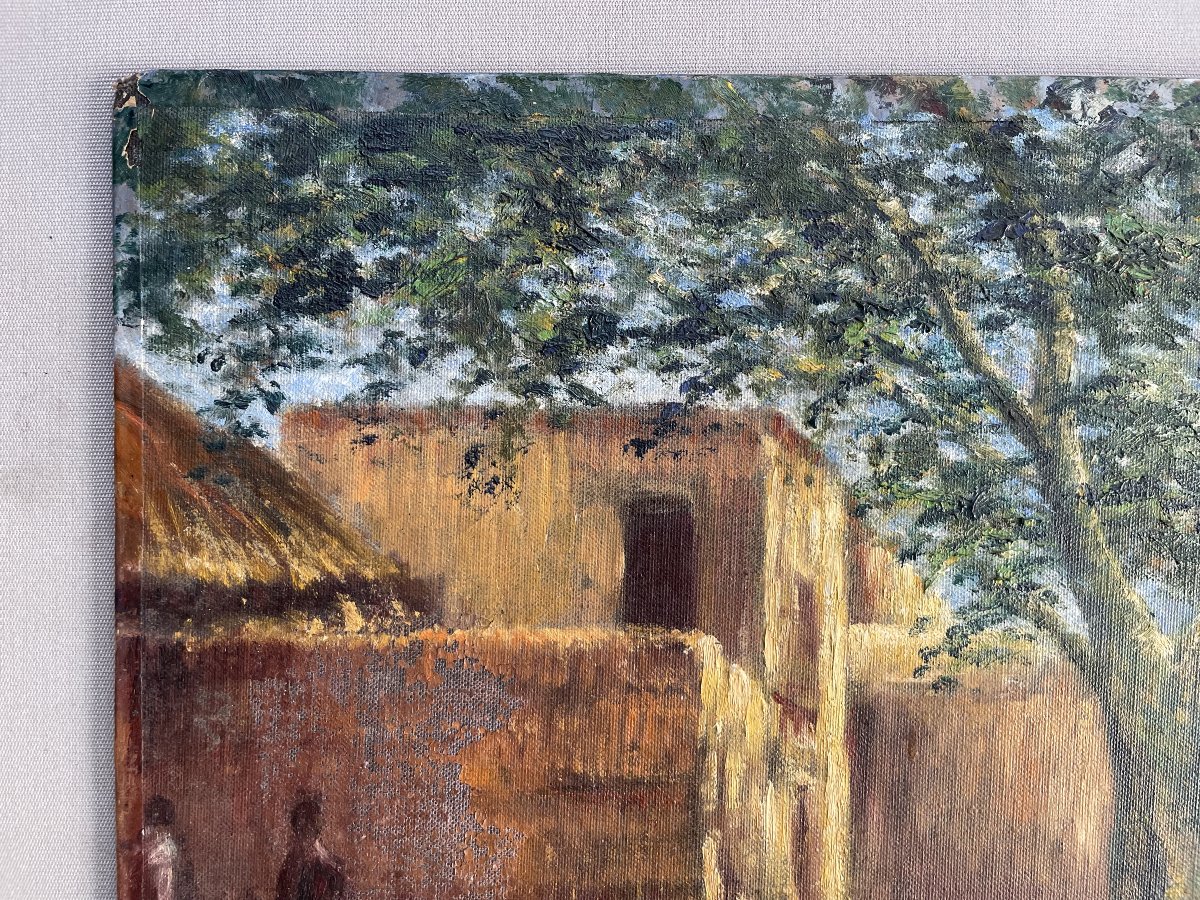 African Village, Oil On Canvas, Signature To Be Identified-photo-4