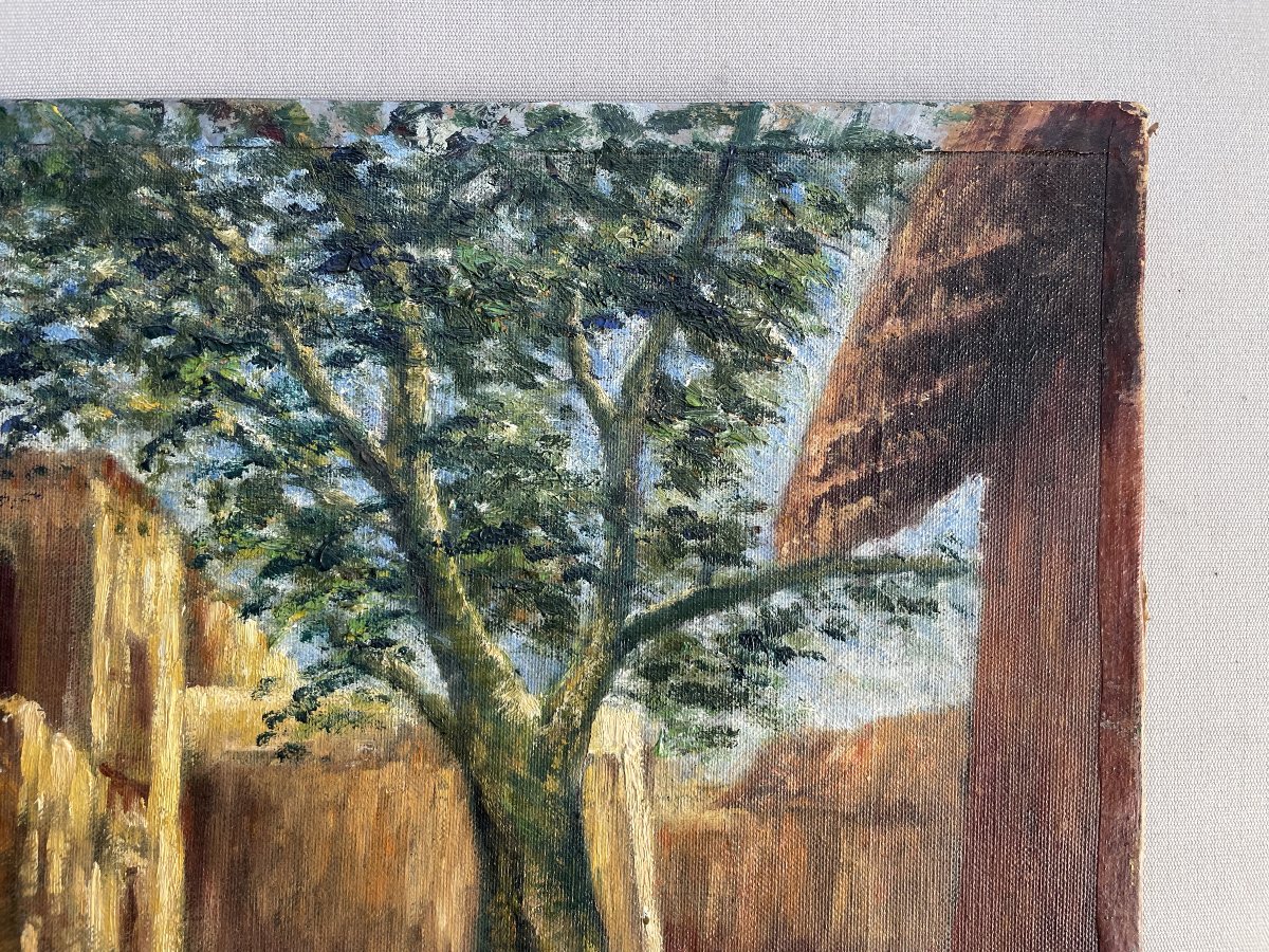 African Village, Oil On Canvas, Signature To Be Identified-photo-1