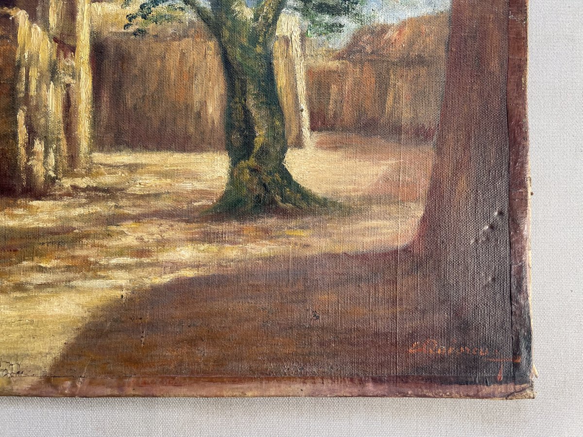 African Village, Oil On Canvas, Signature To Be Identified-photo-2
