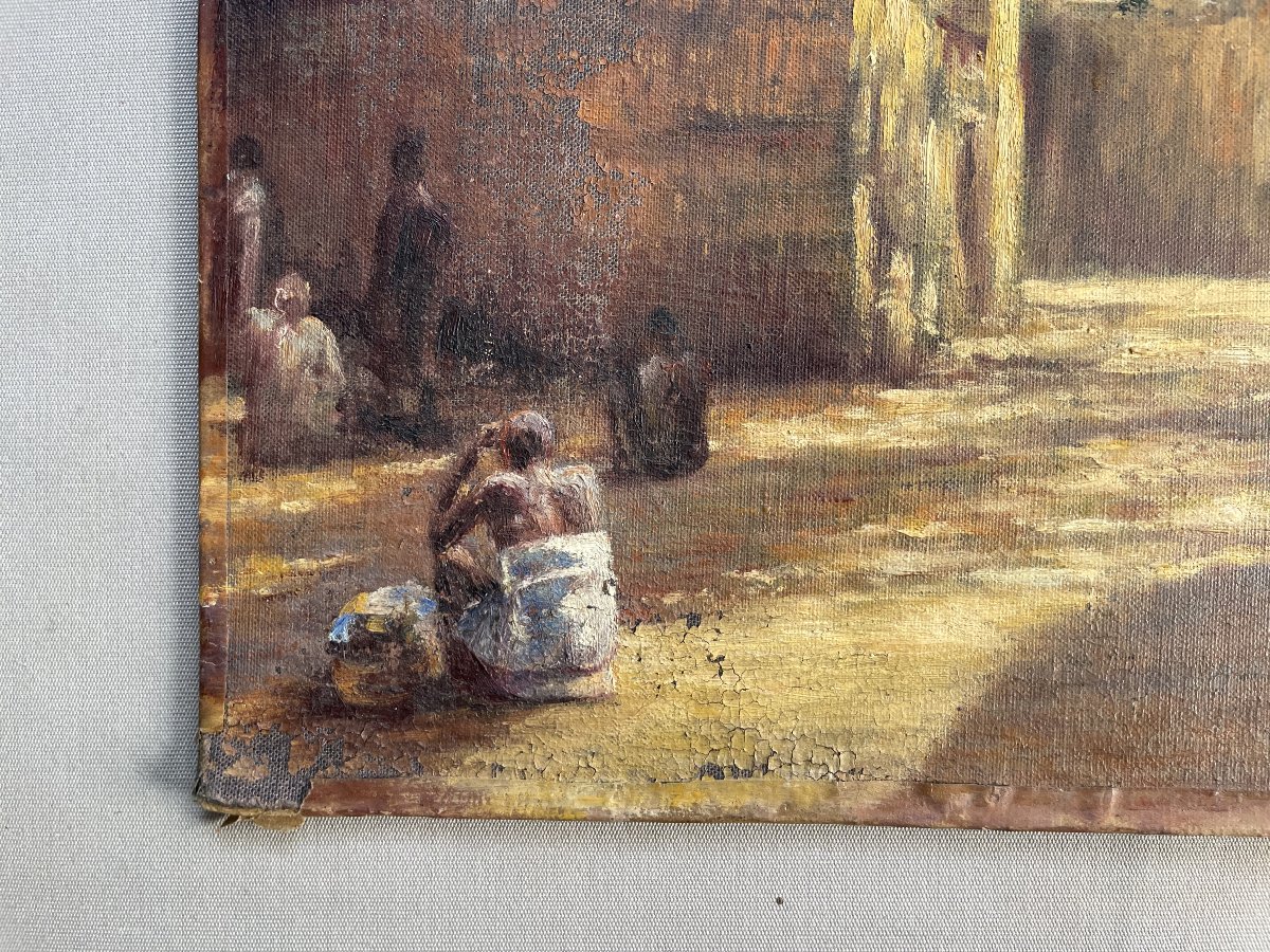 African Village, Oil On Canvas, Signature To Be Identified-photo-3