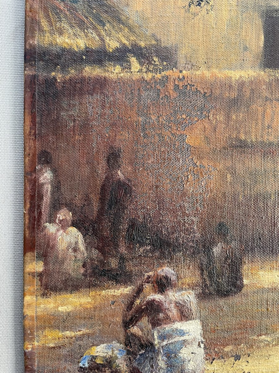 African Village, Oil On Canvas, Signature To Be Identified-photo-4