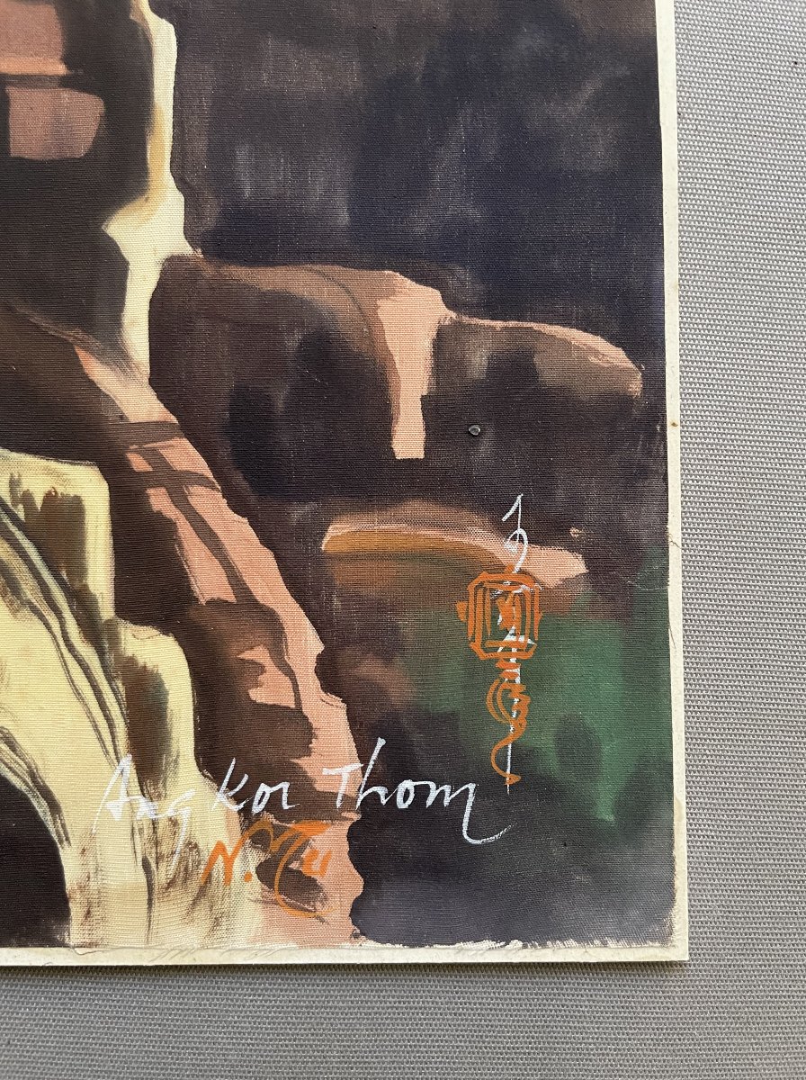 Angkor Thom, peinture sur soie, école cambodgienne-photo-2