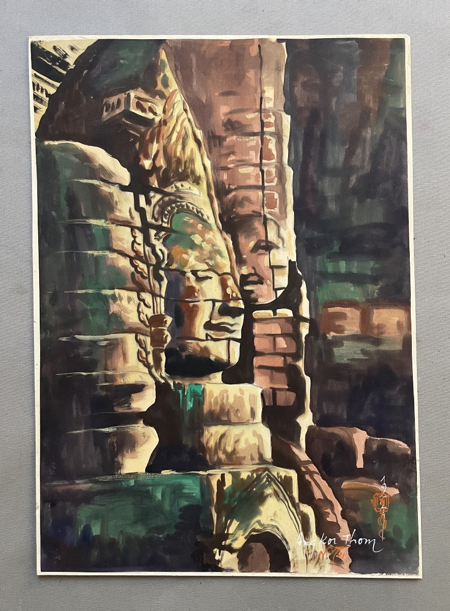 Angkor Thom, peinture sur soie, école cambodgienne