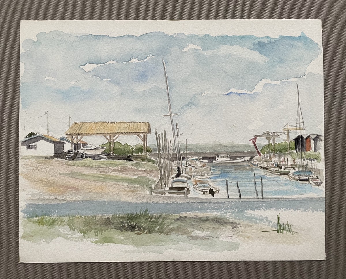 Arcachon Bay, Andernos Oyster Port, Watercolor By Gilles T. Thomas