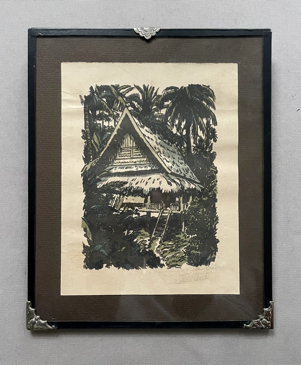 Emmanuel Defert, Habitation Indochinoise, Estampe signée