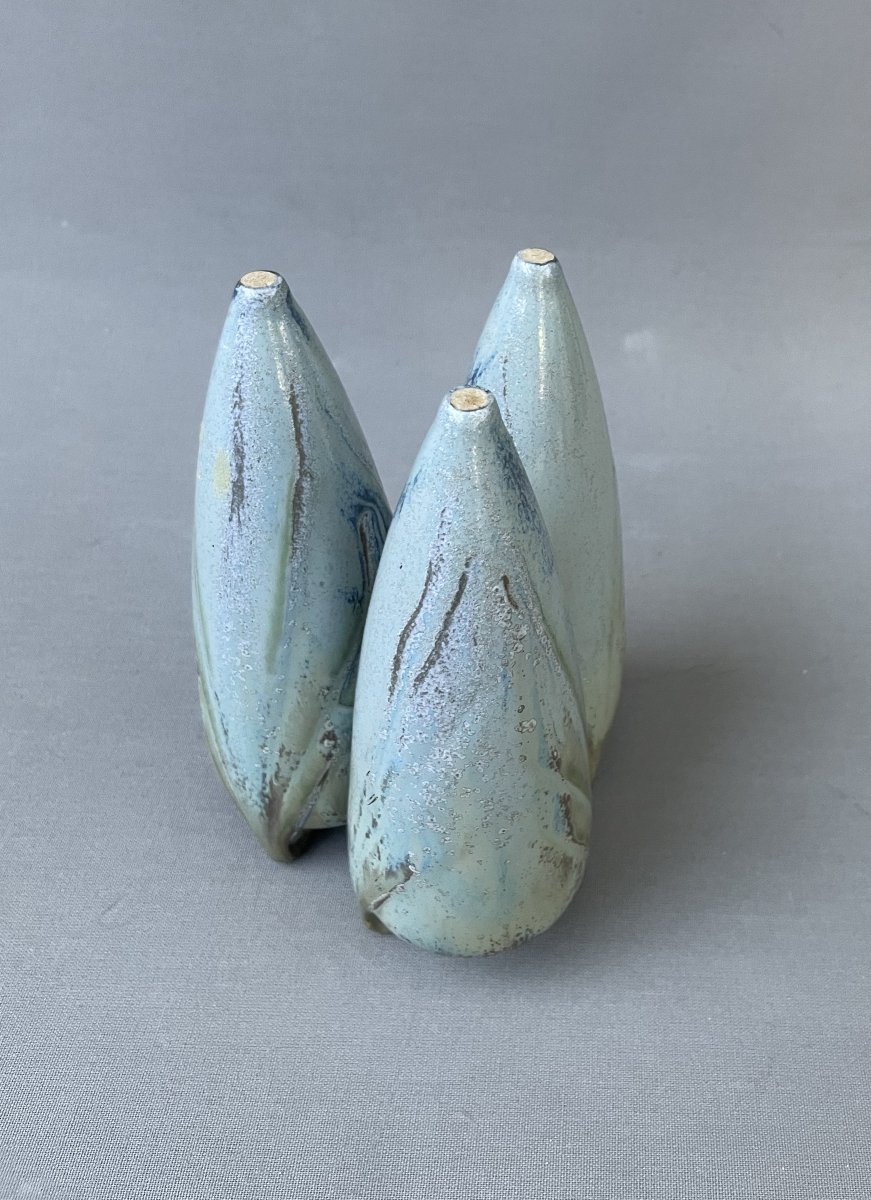 Vase en grès flammé à trois amphores accolées-photo-4