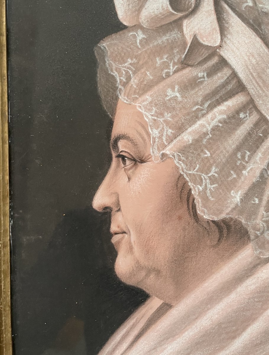 Profile Of A Woman With A Headdress, Pastel Drawing-photo-2