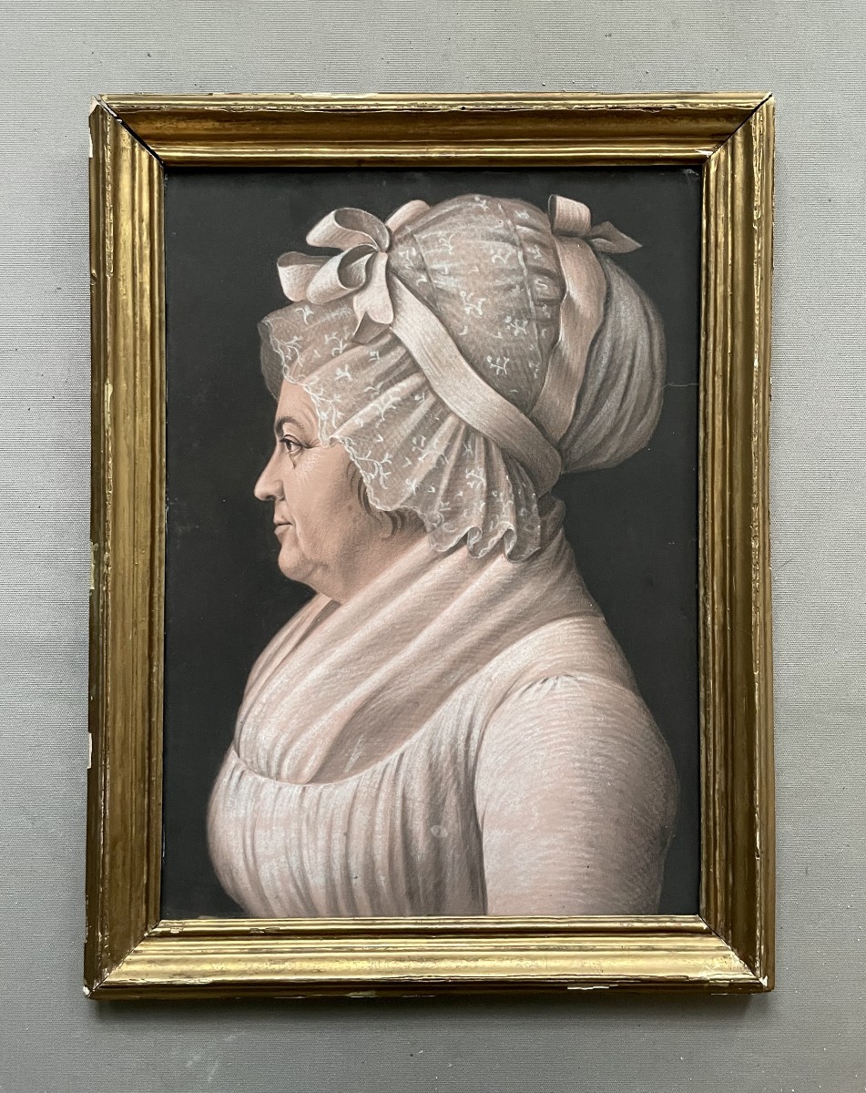 Profile Of A Woman With A Headdress, Pastel Drawing