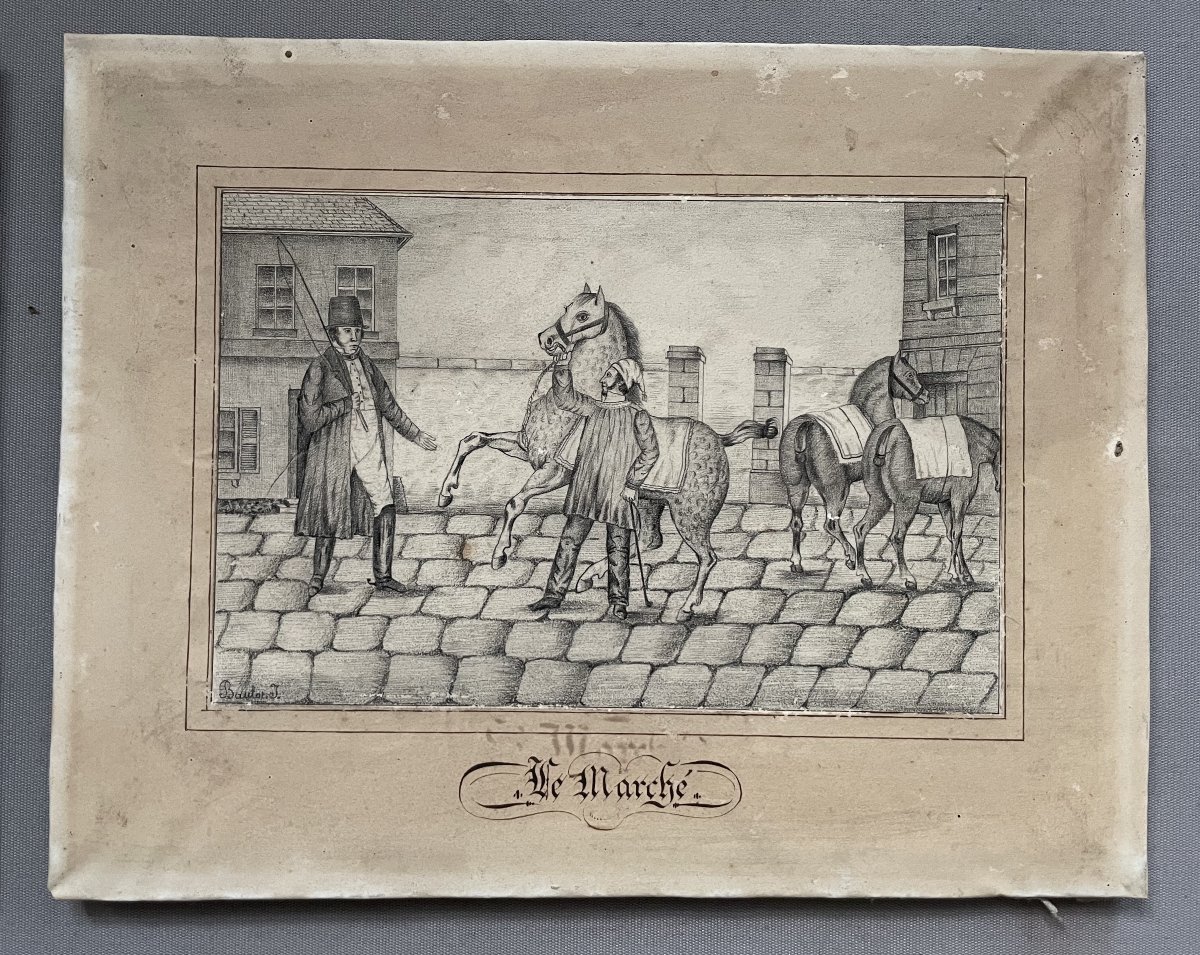 Vie et mort du cheval, quatre dessins signés J. Baulot-photo-3
