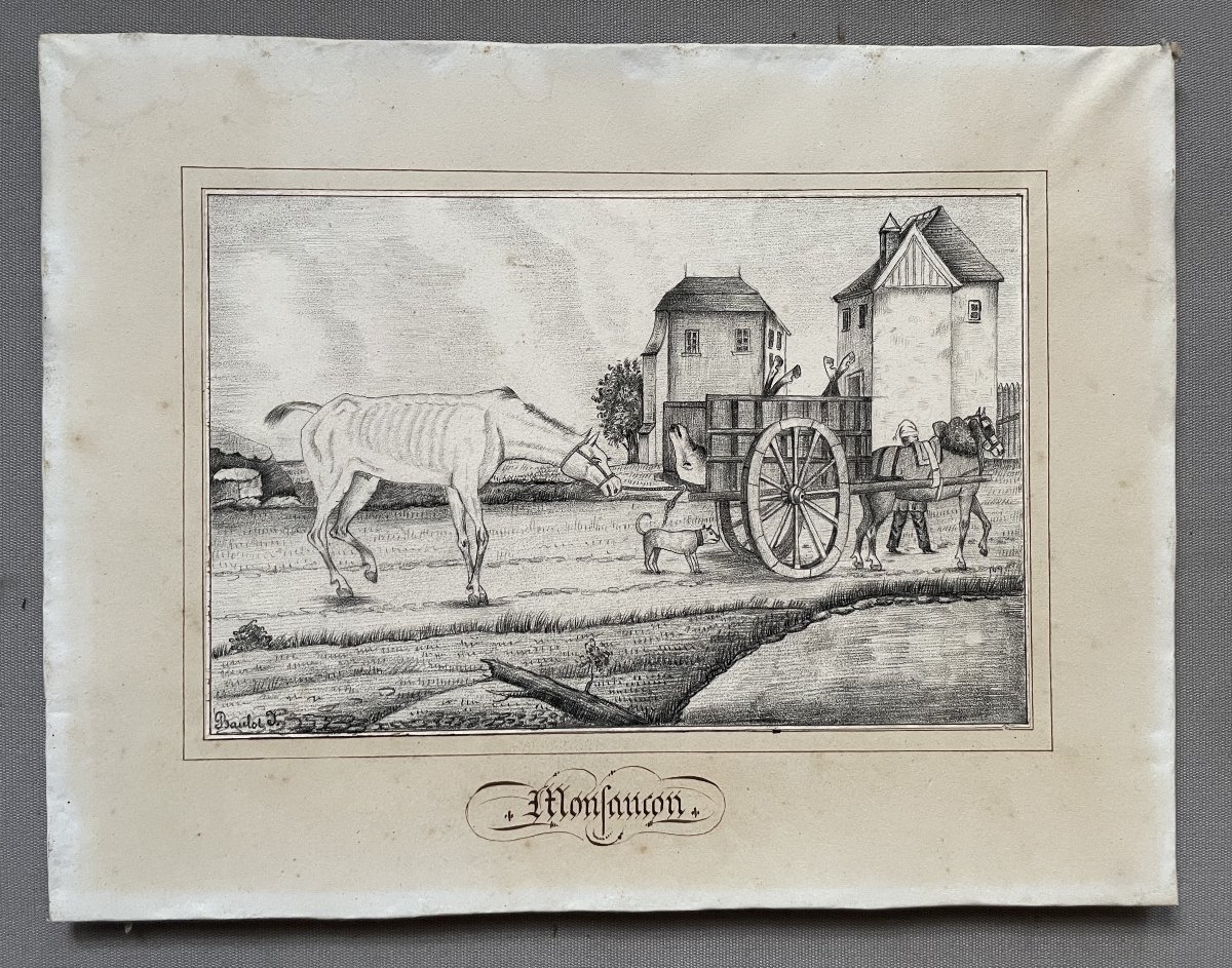 Vie et mort du cheval, quatre dessins signés J. Baulot-photo-1