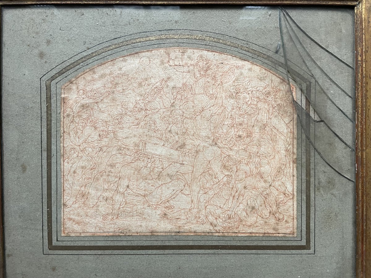 Combat de guerriers antiques, sanguine, mention de Nicolas Poussin-photo-2
