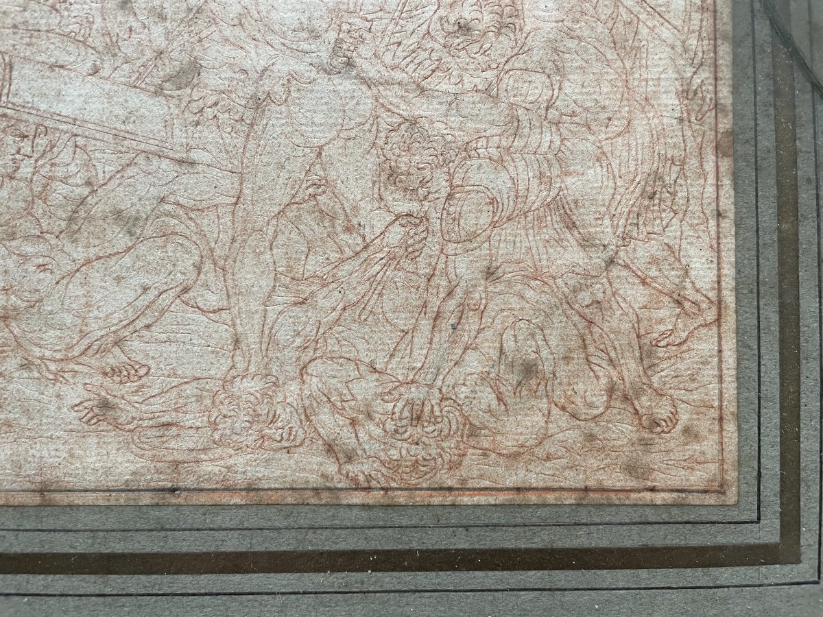 Combat de guerriers antiques, sanguine, mention de Nicolas Poussin-photo-2