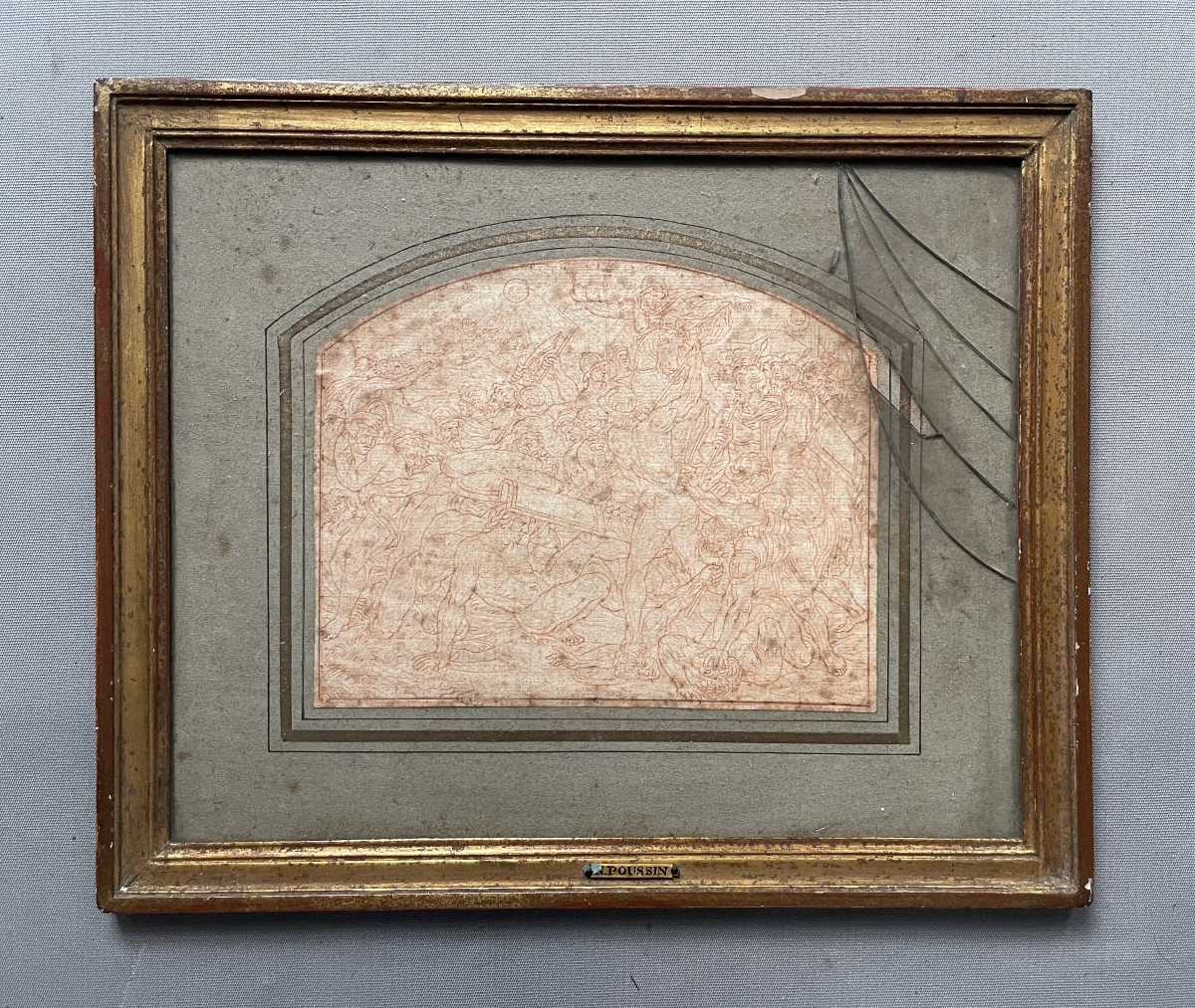 Combat de guerriers antiques, sanguine, mention de Nicolas Poussin