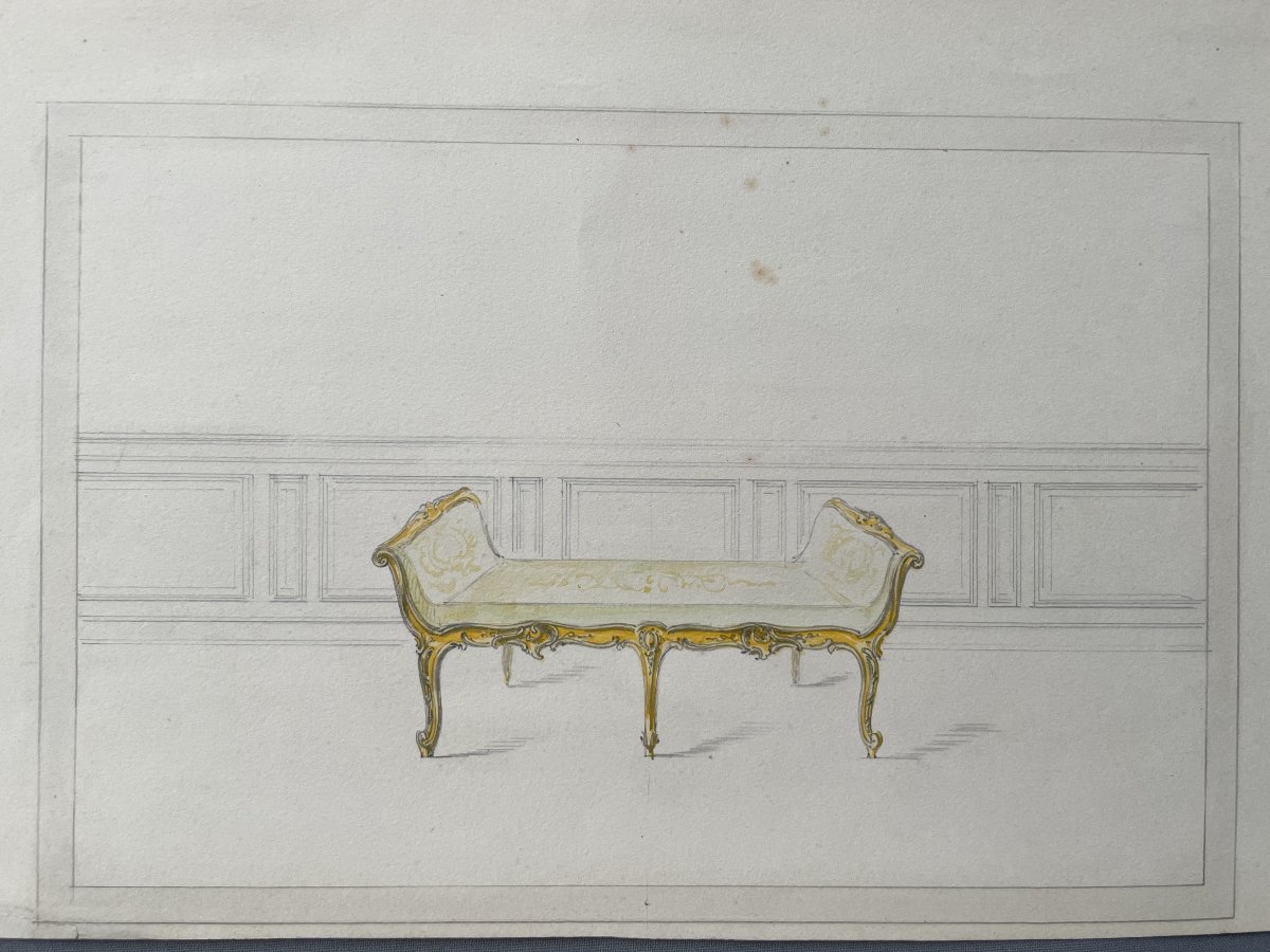 Projets de banquettes, 4 dessins aquarellés-photo-3