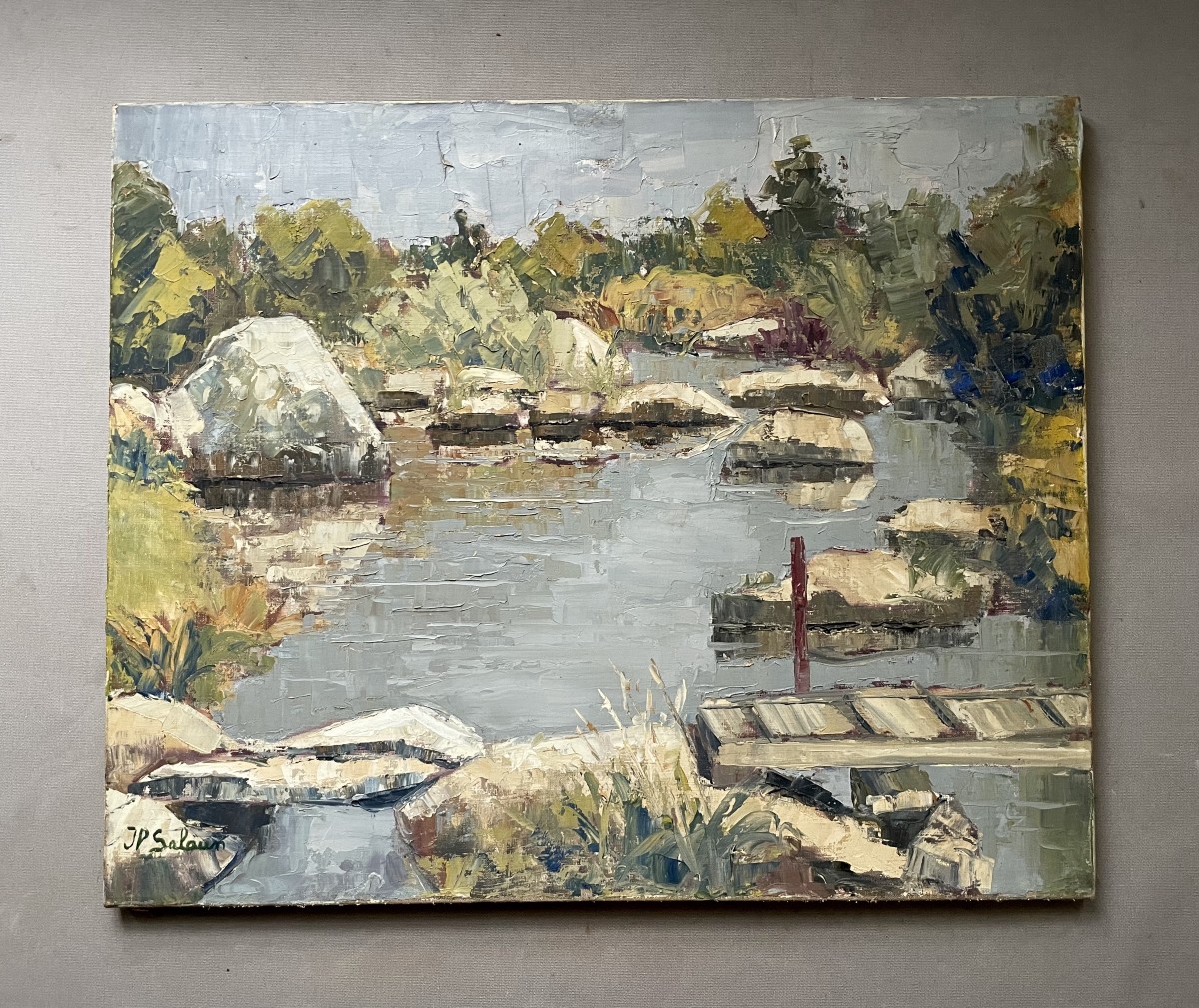 River, Oil On Canvas Signed Jp Salaun