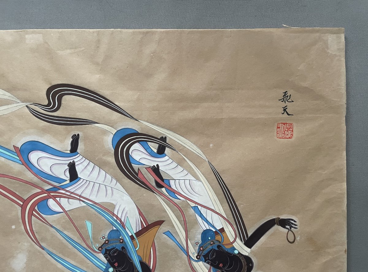 Apsaras volantes, estampe chinoise-photo-3