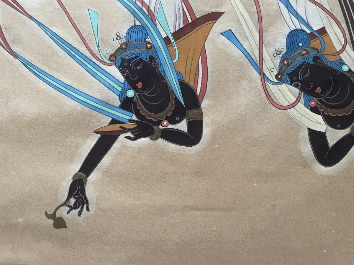 Apsaras volantes, estampe chinoise-photo-3