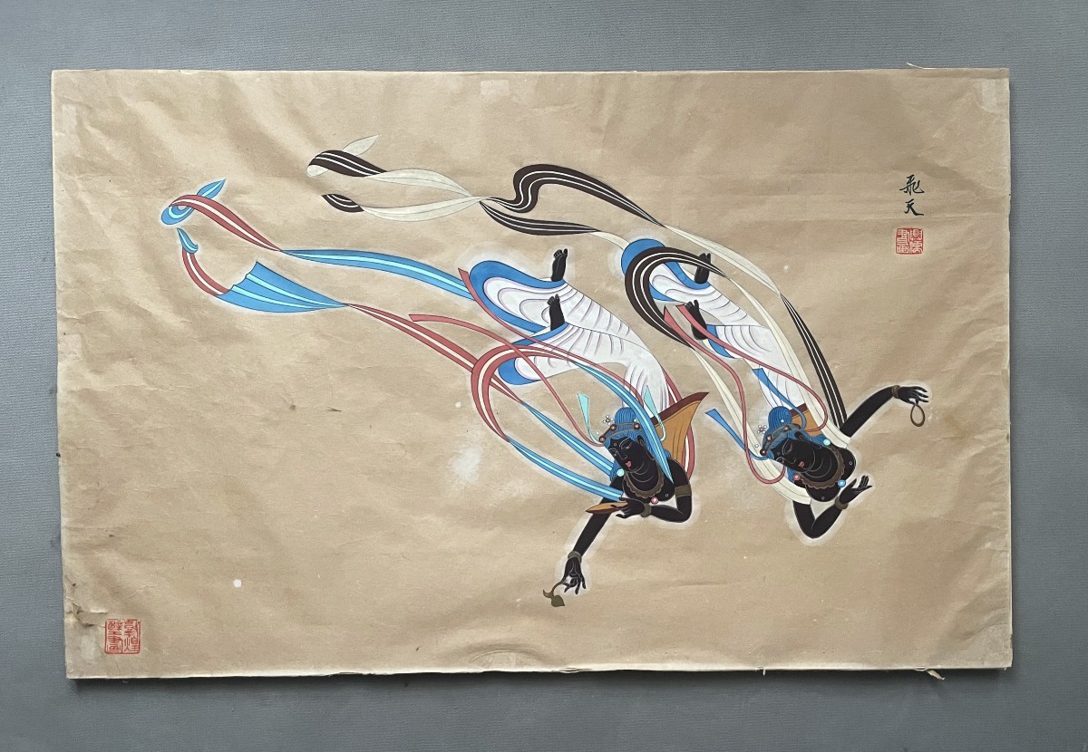 Apsaras volantes, estampe chinoise