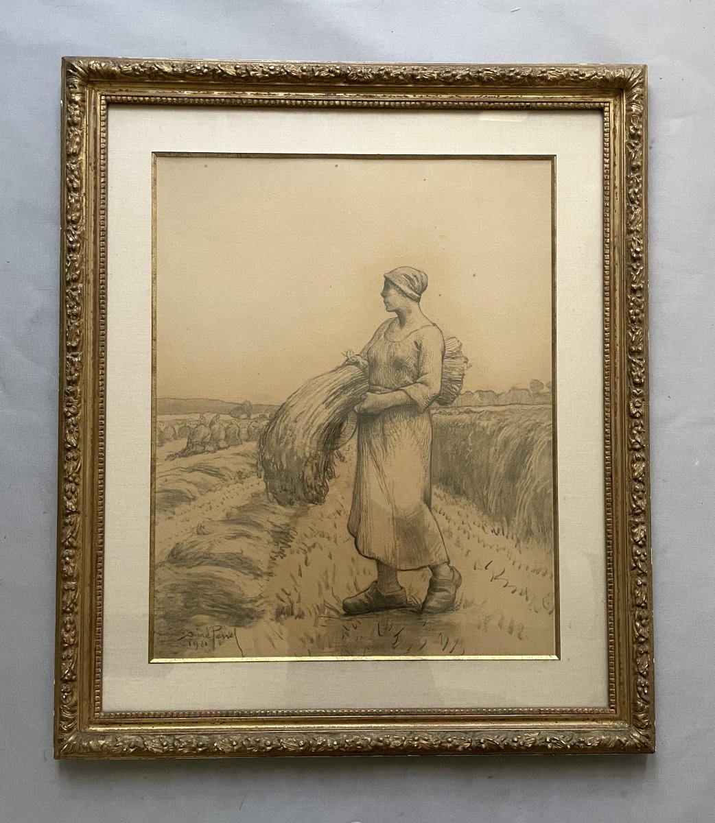 Aimé Perret, la moisson, paire de fusains-photo-2