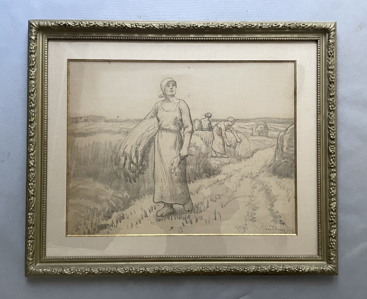 Aimé Perret, la moisson, paire de fusains-photo-1