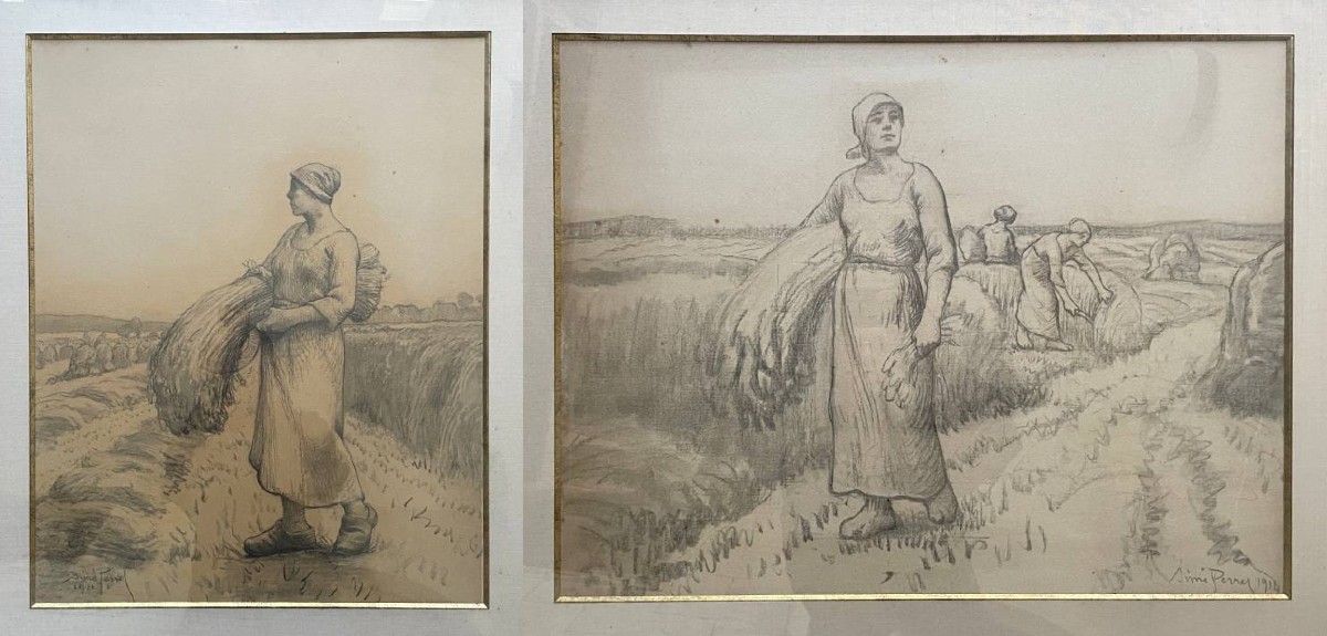Aimé Perret, la moisson, paire de fusains