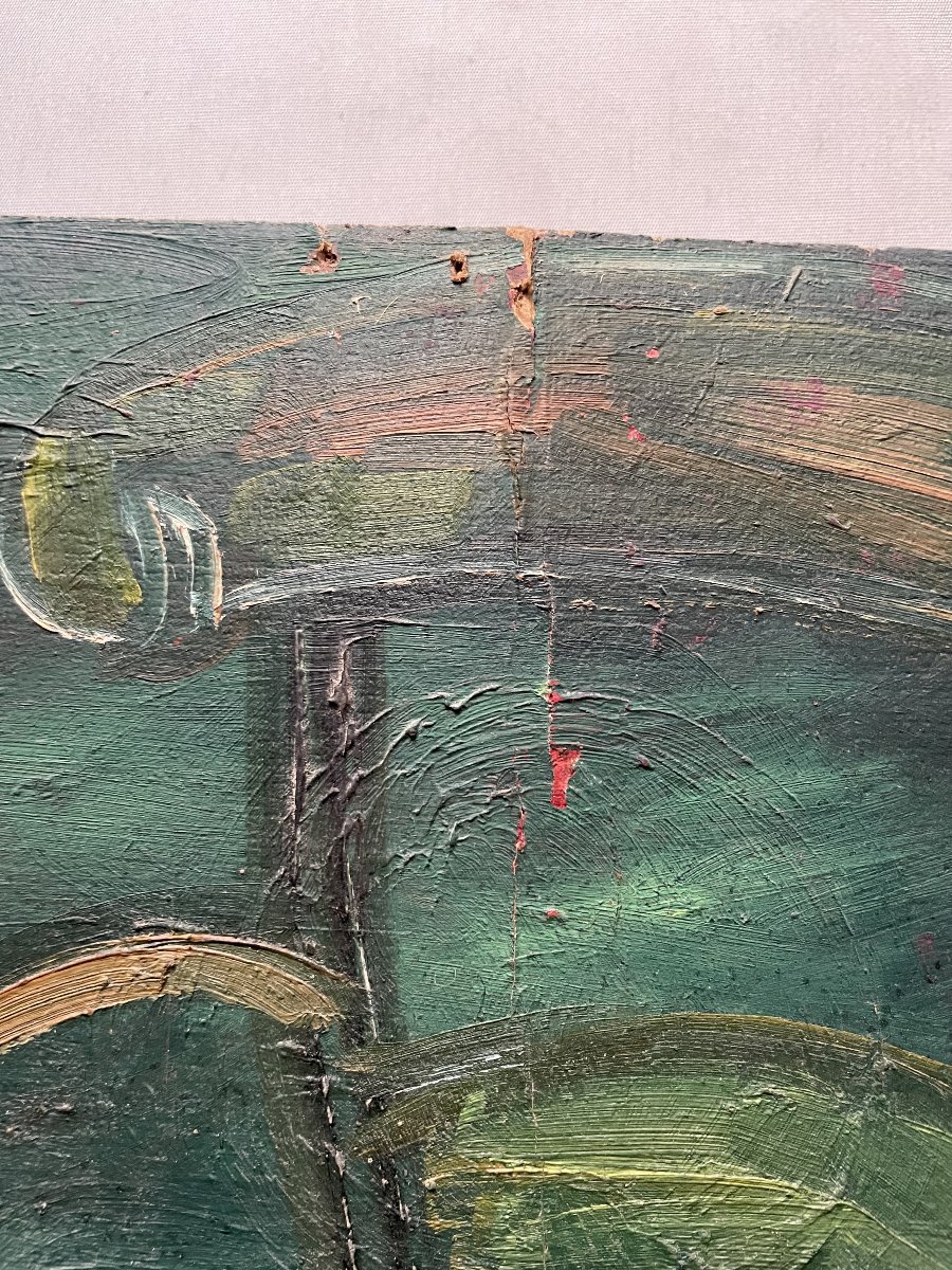 Nature morte au fauteuil paillé, huile sur carton double face-photo-3