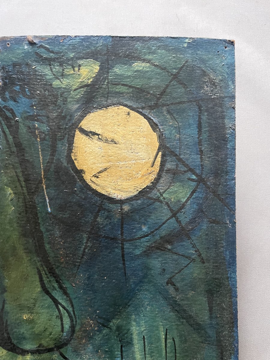 Nature morte au fauteuil paillé, huile sur carton double face-photo-6