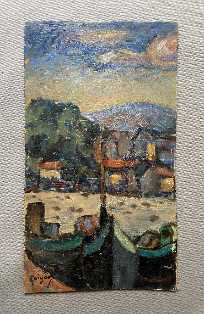 Vue de port, huile sur carton