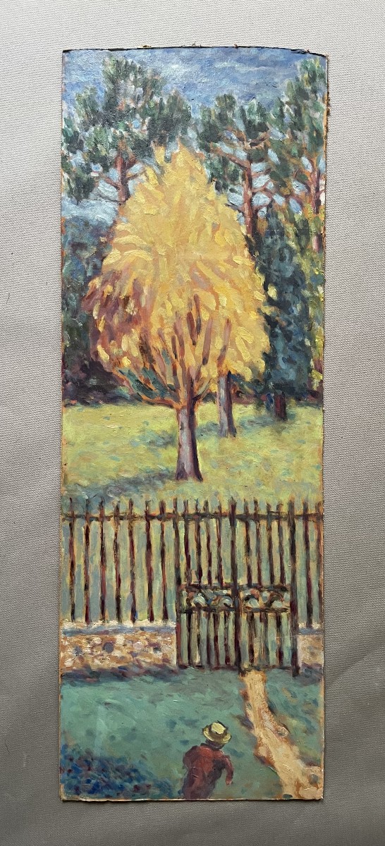 Parc arboré, huile sur carton