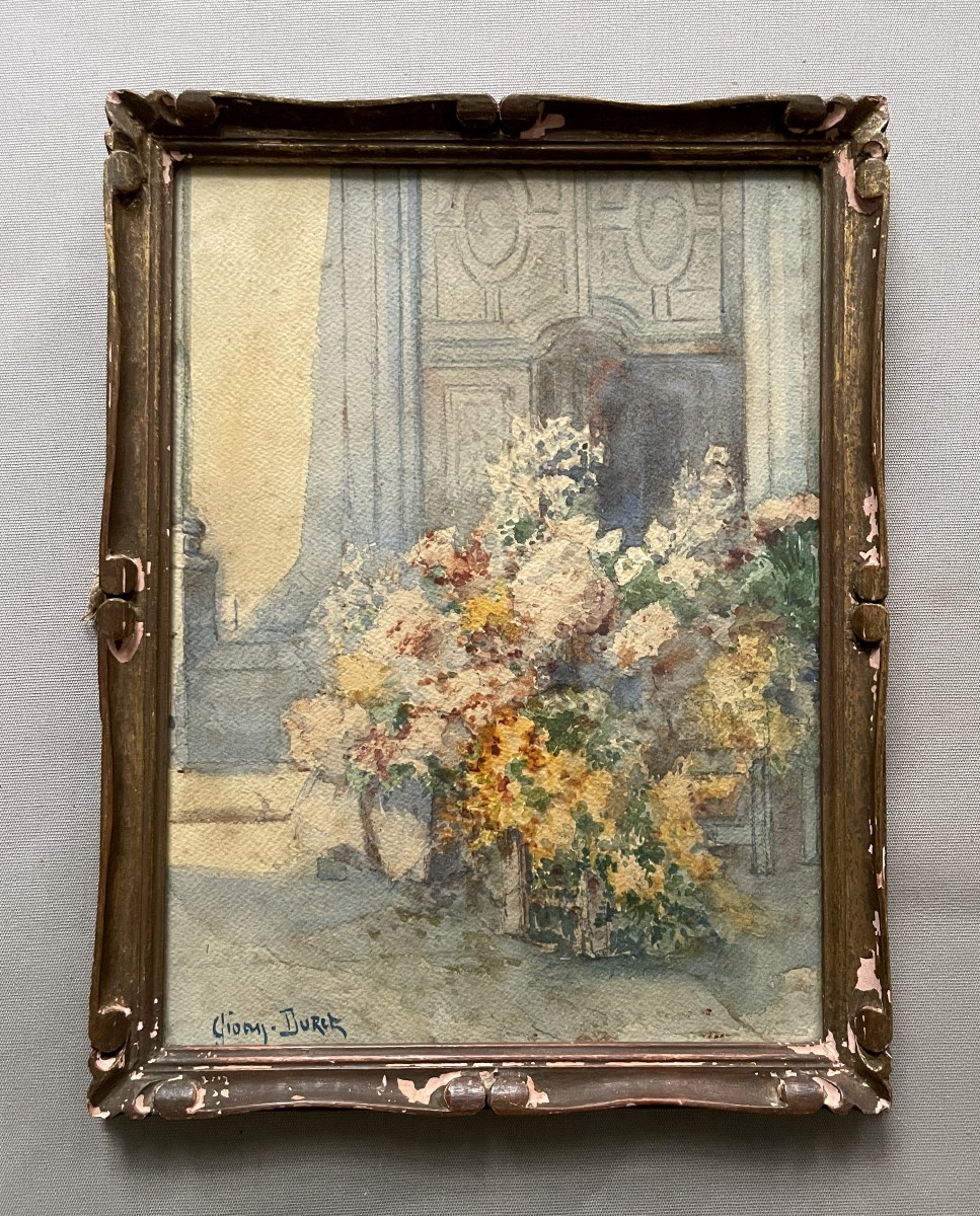 Vase Of Flowers, Watercolor, Signature To Be Identified
