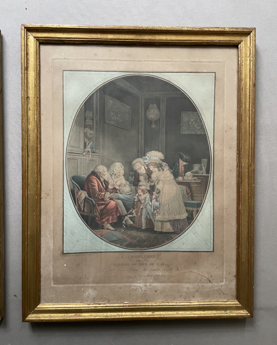 The Compliment And The Bouquets, A Pair Of Engravings By De Bucourt-photo-1