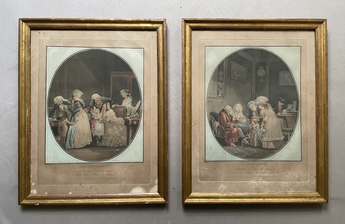 The Compliment And The Bouquets, A Pair Of Engravings By De Bucourt