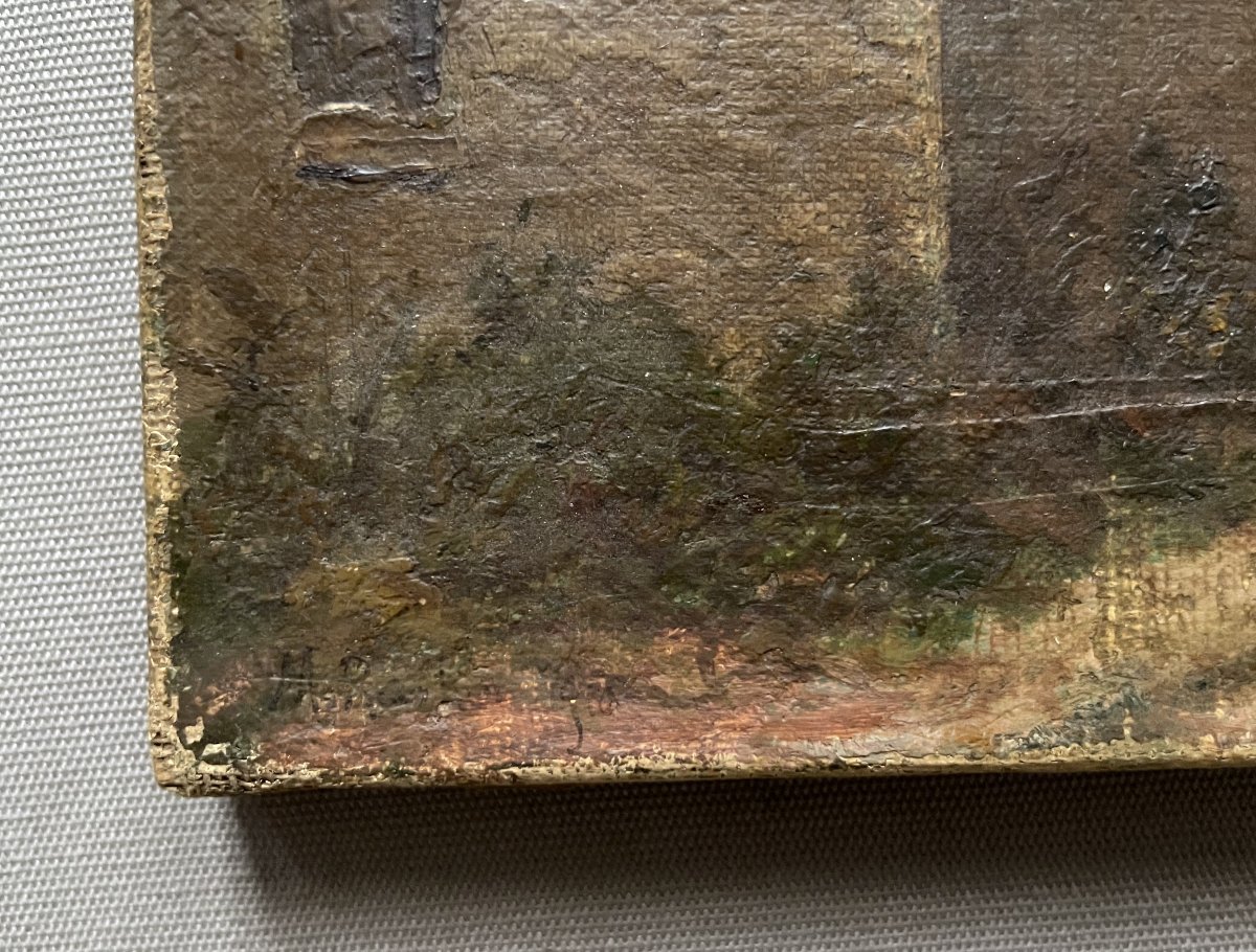 Souvenir d'Auvers sur Oise, huile sur toile à restaurer-photo-2