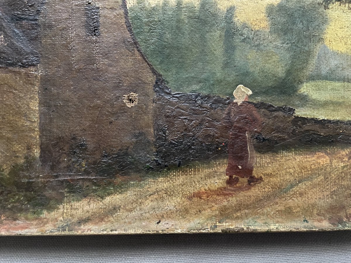 Souvenir d'Auvers sur Oise, huile sur toile à restaurer-photo-3