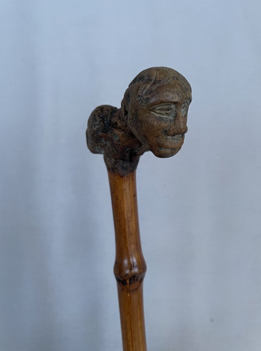 Art populaire, canne avec pommeau anthropomorphe -photo-4