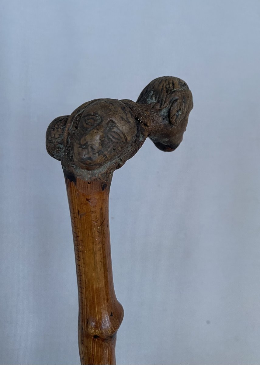 Art populaire, canne avec pommeau anthropomorphe -photo-1
