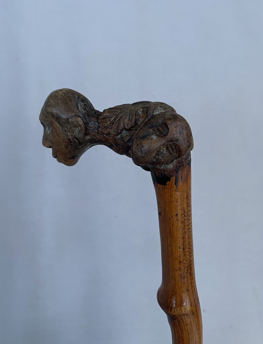 Art populaire, canne avec pommeau anthropomorphe 