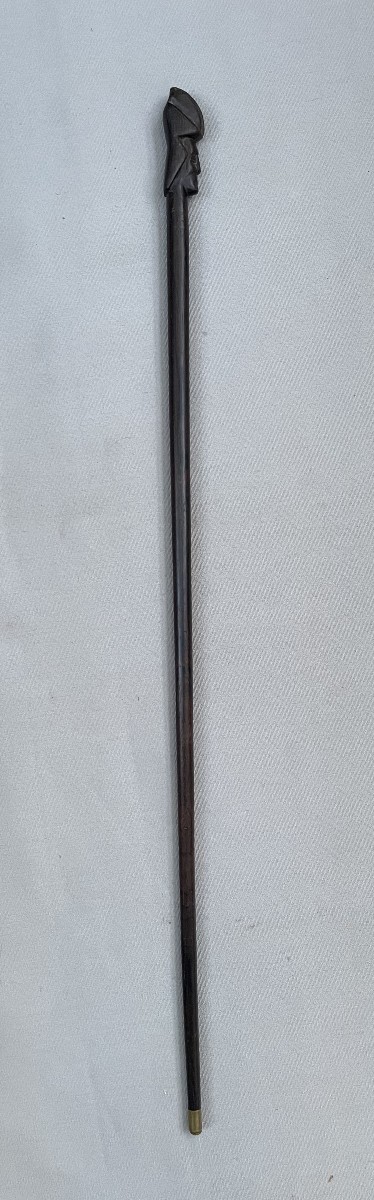 Canne en bois exotique, pommeau anthropomorphe -photo-2