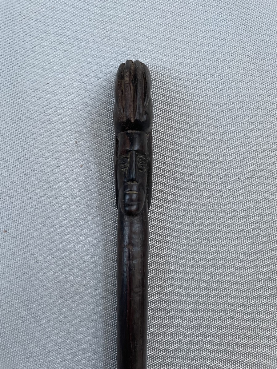 Canne en bois exotique, pommeau anthropomorphe -photo-3